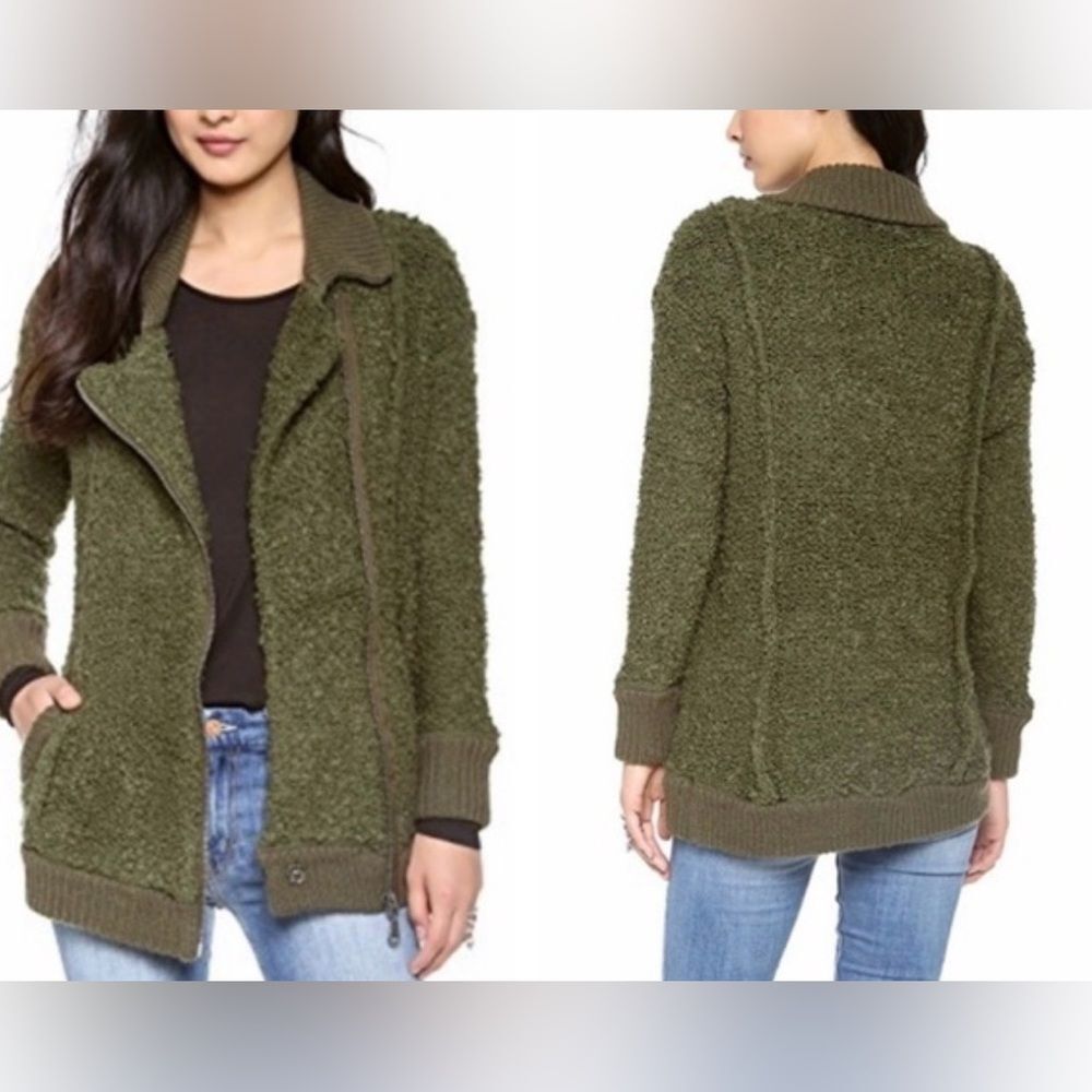 Free People Cuddle Up Cardigan Sweater Jacket olive green Size Small Wool Blend